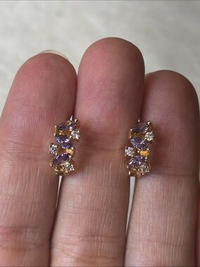 AAA CZ Purple Marquis Hoop Earrings 18k Yellow Gold Filled